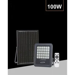 FARO LED 100 WATT CON PANNELLO SOLARE LUCE NATURALE 4000K TELECOMANDO TK09-100W