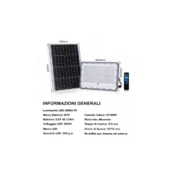 FARO LED 300 WATT CREPUSCOLARE PANNELLO ENERGIA SOLARE TELECOMANDO IP65 SL-300W