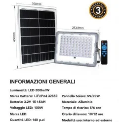 FARO LED 100 WATT CREPUSCOLARE PANNELLO ENERGIA SOLARE TELECOMANDO IP65 SL-100W