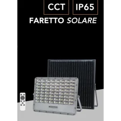 FARO LED FLOODLIGHT 2000LM IP65 GRIGIO CON PANNELLO SOLARE TELECOMANDO CCT TK08-200W-3C