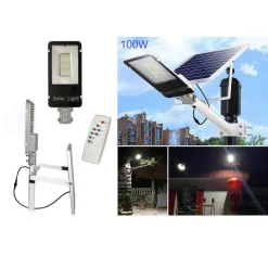 FARO LED LAMPIONE STRADALE 100W LUCE FREDDA CON PANNELLO SOLARE E STAFFA FB6100