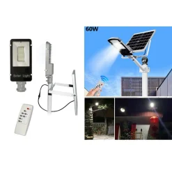 FARO LED LAMPIONE STRADALE 60W LUCE FREDDA CON PANNELLO SOLARE E STAFFA FB660