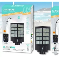 FARO LED LAMPIONE STRADALE 900W PANNELLO SOLARE SENSORE CREPUSCOLARE IP67 LED-8471