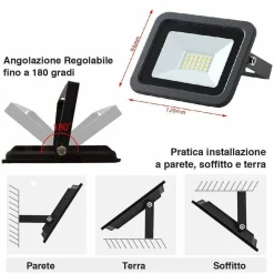 FARO LED 20W LUCE ALTA LUMINOSITA 1650LM FARETTO ESTERNO SLIM BIANCO FREDDO IP65