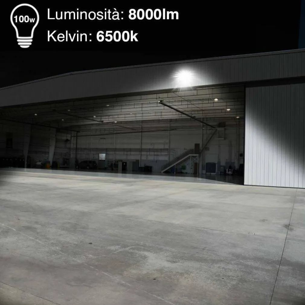 FARO LED 100W LUCE ALTA LUMINOSITA 8000LM FARETTO ESTERNO SLIM BIANCO FREDDO