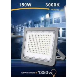 FARO LED 150W PROIETTORE ESTERNO IP65 GRIGIO LUCE 6500K 4000K 3000K FS150W-G5