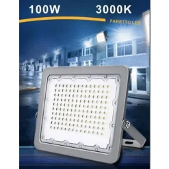 FARO LED 100W ULTRA SLIM ESTERNO GRIGIO IP65 LUCE 6500K 4000K 3000K FS100