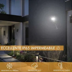 FARO LUCE SOLARE LED 54LED 15W IP65 SENSORE CREPUSCOLARE STAFFA MURO IMPERMEABILE