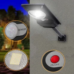 FARO LUCE SOLARE LED 54LED 15W IP65 SENSORE CREPUSCOLARE STAFFA MURO IMPERMEABILE