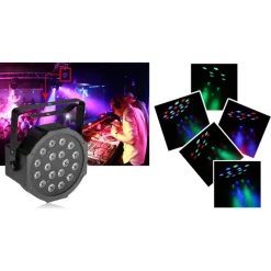 FARO RGB PROIETTORE DMX 512 EFFETTO LUCE FLAT PAR LIGHT ALTA LUMINOSITA 18 LED