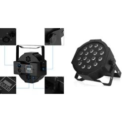 FARO RGB PROIETTORE DMX 512 EFFETTO LUCE FLAT PAR LIGHT ALTA LUMINOSITA 18 LED