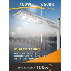 FARO STRADALE LED SOLARE 100 W LUCE 6500K LAMPIONE SENSORE MOVIMENTO SL-100W-SS