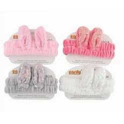 FASCIA CAPELLI DOCCIA SHAMPOO TRUCCO SPUGNA ORECCHIE CONIGLIO PAILLETTES 59686