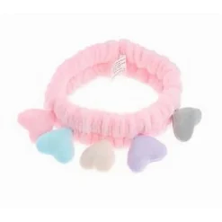 FASCIA CAPELLI DOCCIA SHAMPOO TRUCCO SPUGNA CON CUORI COLORATI 4 COLORI 10749A