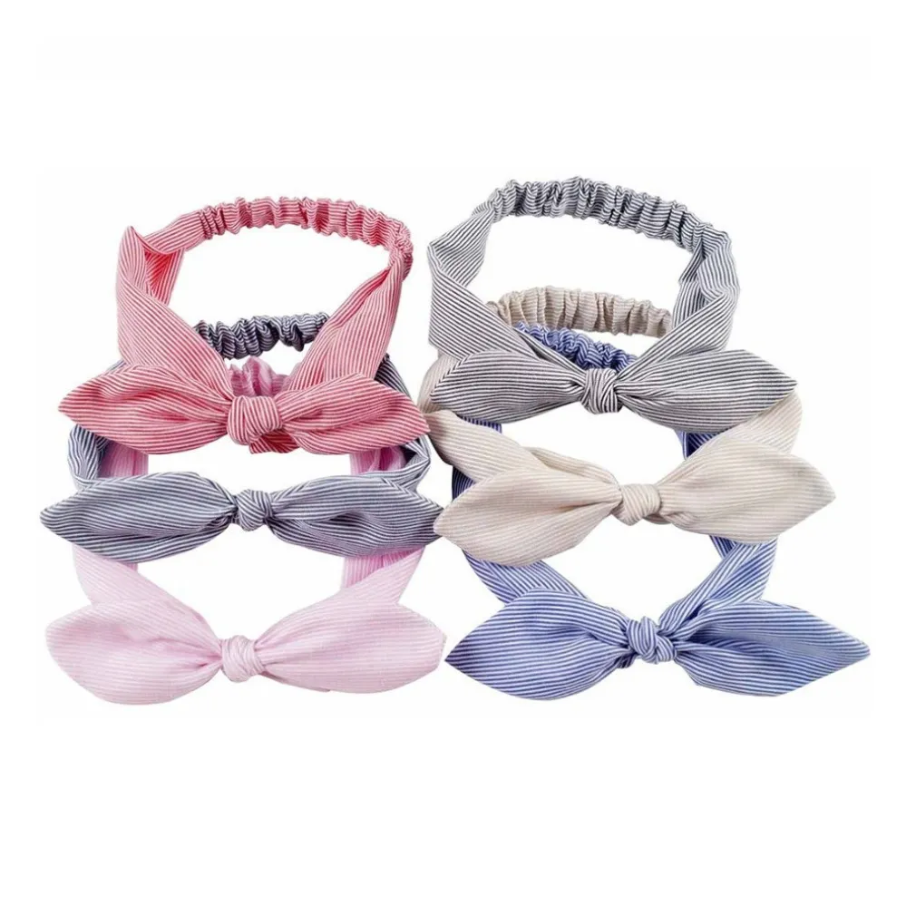 FASCIA ELASTICA 2 PEZZI RIGHE ANNODATA FIOCCO RETRO FERMA CAPELLI ACCESSORI