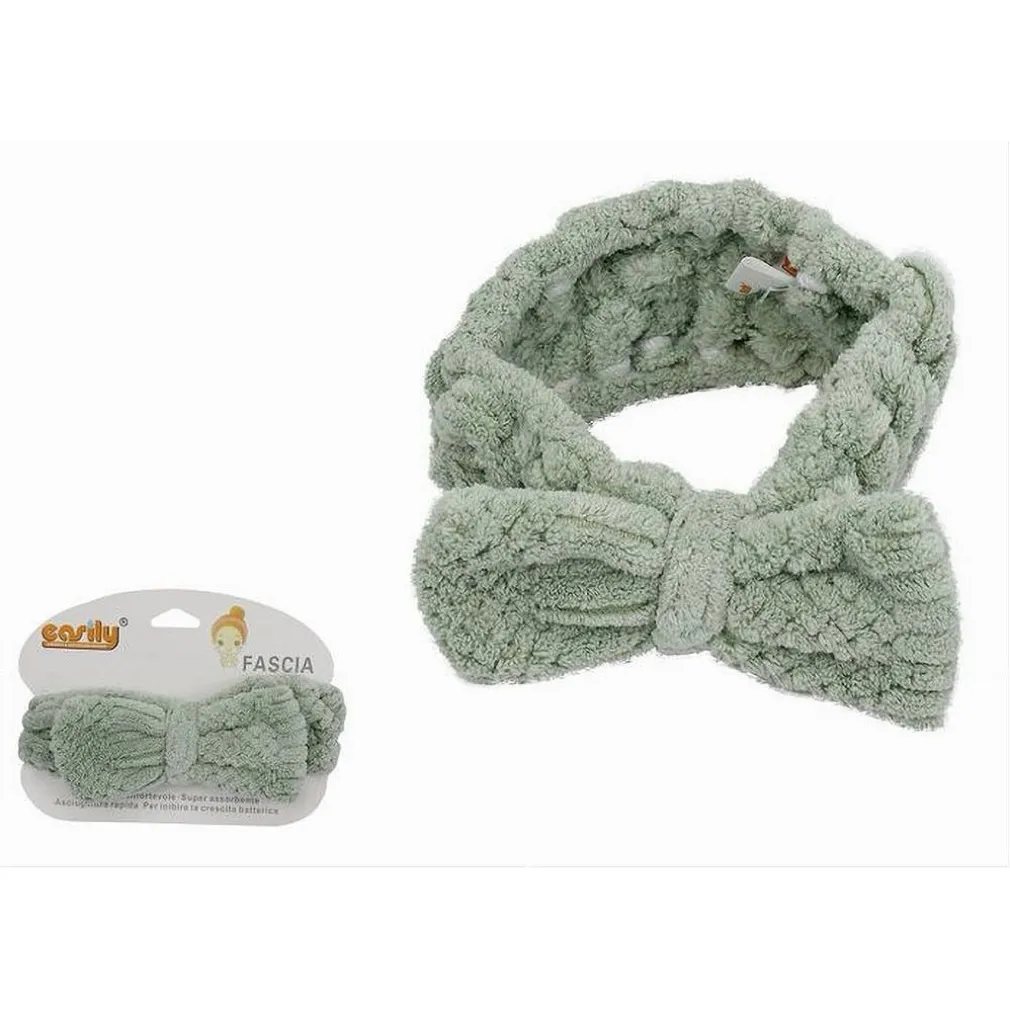 FASCIA PER CAPELLI DOCCIA SHAMPOO ASCIUGAMANO TRUCCO SPUGNA FIOCCO VERDE 79620