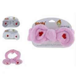 FASCIA PER CAPELLI DOCCIA SHAMPOO TRUCCO IN SPUGNA FIOCCO CUORI 3 COLORI 59785