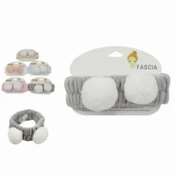 FASCIA PER CAPELLI DOCCIA SHAMPOO TRUCCO SPUGNA ORECCHIE PON PON 5 COLORI 79297