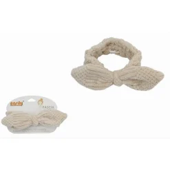 FASCIA PER CAPELLI DOCCIA SHAMPOO TRUCCO SPUGNA CON FIOCCO ANNODATO BEIGE 79615