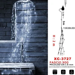 FASCIO LUMINOSO 300MICROLED LUCE BIANCA CAVO SGUAINATO IN RAME SBIANCATO XC-3727