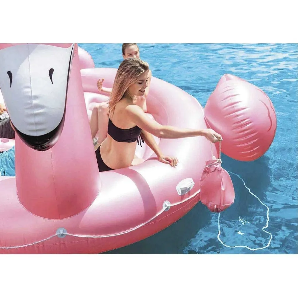 FENICOTTERO GONFIABILE GIGANTE ISOLA PARTY 422 X 373 X 185 CM MARE PISCINA 4 POSTI