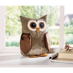 FERMAPORTA A FORMA DI GUFO DECORATIVO MORBIDO IN VELLUTO CINIGLIA PELUCHE 25 CM