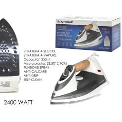 FERRO DA STIRO A VAPORE 2400 WATT 400ML AUTOPULENTE ANTICALCARE CON MANICO IN SUGHERO