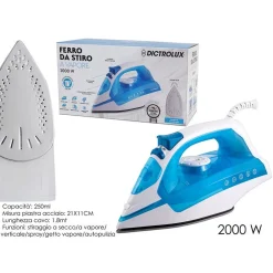 FERRO DA STIRO 2000W ELETTRICO A VAPORE PIASTRA IN ACCIAIO INOX CON UGELLO SPRAY 250ML