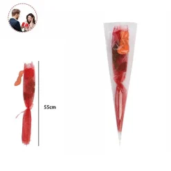 FIORE ROSA ROSSA ARTIFICIALE CON RAMO FOGLIE 55CM REGALO PER SAN VALENTINO 63291