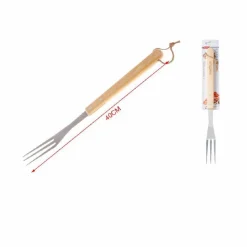 FORCHETTONE 3 REBBI PER BARBECUE GRIGLIATA 40CM IN ACCIAIO MANICO LEGNO 2406328