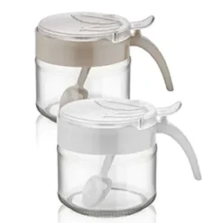 FORMAGGIERA FORMAGGIO CON CUCCHIAIO IN VETRO 300CC COLORI ASSORTITI TONDA 839016