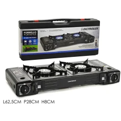 FORNELLO PORTATILE A GAS BUTANO CON VALIGETTA CON DOPPIO BRUCIATORE REGOLATORE FIAMMA