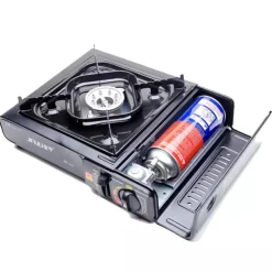 FORNELLO PORTATILE DA CAMPEGGIO A GAS CUCINA VIAGGIO CAMPING CON VALIGETTA