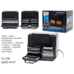 FORNO + FRIGGITRICE AD ARIA MULTIFUNZIONE CON DOPPIO SECCHIO STACCABILE 12LT 2600W