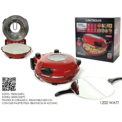 FORNO PER PIZZA 1200W ELETTRICO TERMOSTATO REGOLABILE Φ31CM CON 2 PALE PIZZA IN ACCIAIO