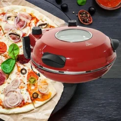 FORNO PER PIZZA 1200W ELETTRICO TERMOSTATO REGOLABILE Φ31CM CON 2 PALE PIZZA IN ACCIAIO
