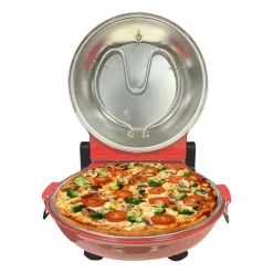 FORNO PER PIZZA 1200W ELETTRICO TERMOSTATO REGOLABILE Φ31CM CON 2 PALE PIZZA IN ACCIAIO