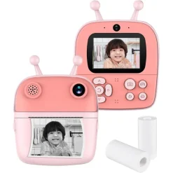 FOTOCAMERA A STAMPA ISTANTANEA PER BAMBINI DIGITALE 1080P DOPPIO OBIETTIVO CON CARTA