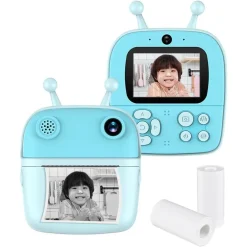 FOTOCAMERA A STAMPA ISTANTANEA PER BAMBINI DIGITALE 1080P DOPPIO OBIETTIVO CON CARTA