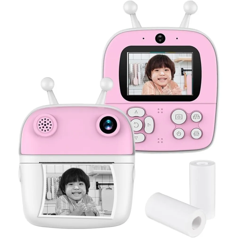 FOTOCAMERA A STAMPA ISTANTANEA PER BAMBINI DIGITALE 1080P DOPPIO OBIETTIVO CON CARTA