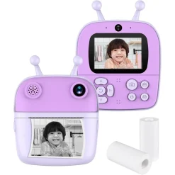FOTOCAMERA A STAMPA ISTANTANEA PER BAMBINI DIGITALE 1080P DOPPIO OBIETTIVO CON CARTA