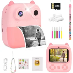 FOTOCAMERA ISTANTANEA BAMBINI DIGITALE HD 1080P 4 ROTOLI SCHEDA SD DOPPIA LENTE