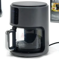 FRIGGITRICE AD ARIA CON CESTELLO TRASPARENTE IN VETRO 1300W 4LT DISPLAY LED 200°