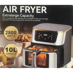 FRIGGITRICE AD ARIA DA 10 LITRI CUCINARE SANO SENZA OLIO DIGITALE 2800 W CON FINESTRA