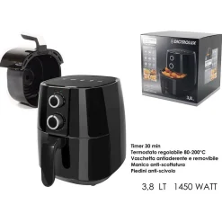 FRIGGITRICE AD ARIA 3,8LT 1450W MANOPOLA TIMER TERMOSTATO REGOLABILE PIEDINI ANTI-SCIVOLO
