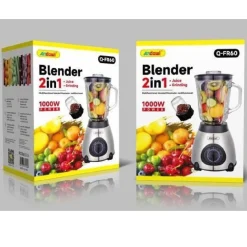 FRULLATORE 2 IN 1 PULSE LAMA ACCIAIO 1000W BROCCA VETRO 1,5LT + 1 PICCOLA Q-FR60