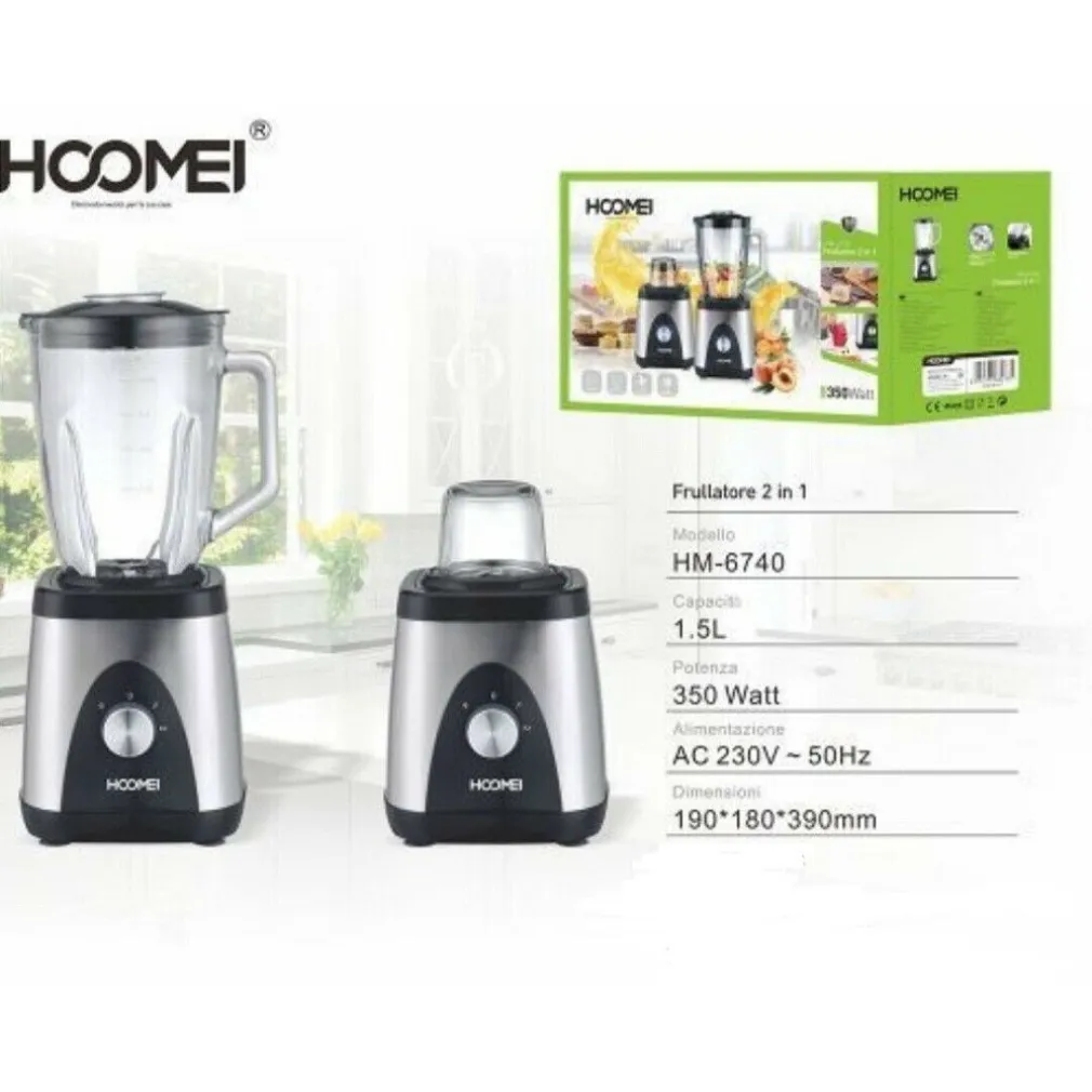 FRULLATORE 2 IN 1 TRITATUTTO FRUTTA FRULLATI FRAPPE 1,5LT 350W HOOMEI HM-6740