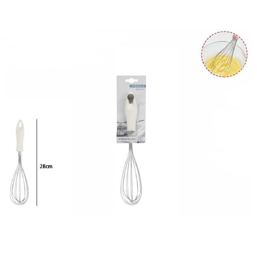 FRUSTA 28CM CON MANICO IN PLASTICA BIANCA UTENSILE DA CUCINA PASTICCERIA 66158