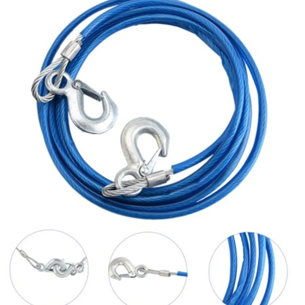 FUNE CAVO CORDA ACCIAIO TRAINO CON GANCI PER AUTO FURGONE EMERGENZA 5000KG 3,5MT
