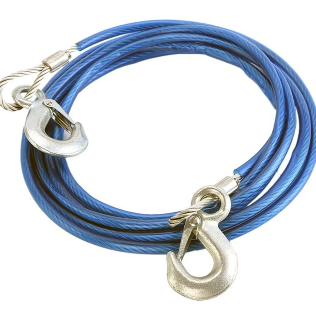 FUNE CAVO CORDA ACCIAIO TRAINO CON GANCI PER AUTO FURGONE EMERGENZA 5000KG 3,5MT